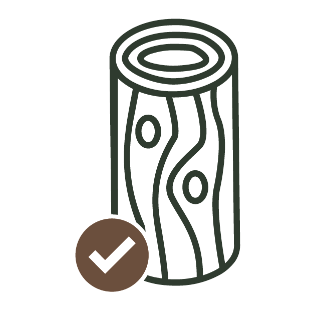 Wooden log with a check mark on a white background