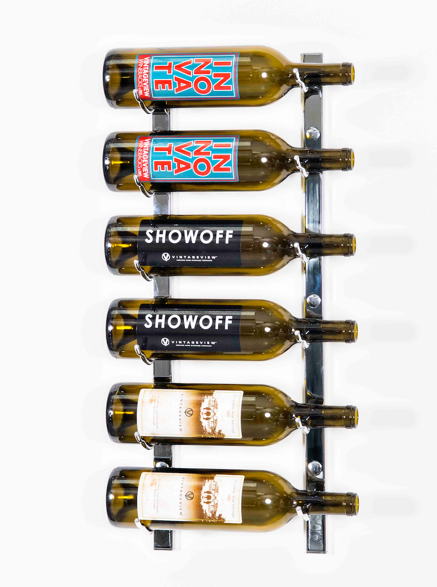 W Series Wine Rack 2 (wall mounted metal wine bottle storage) in 6 Bottles (Single Deep) Chrome Luxe