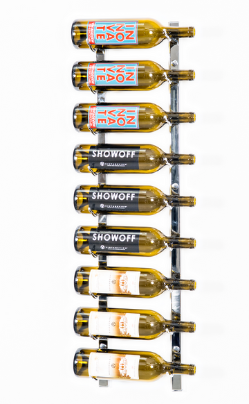 W Series Wine Rack 3 (wall mounted metal bottle storage) in 9 Bottles (Single Deep) Chrome Luxe