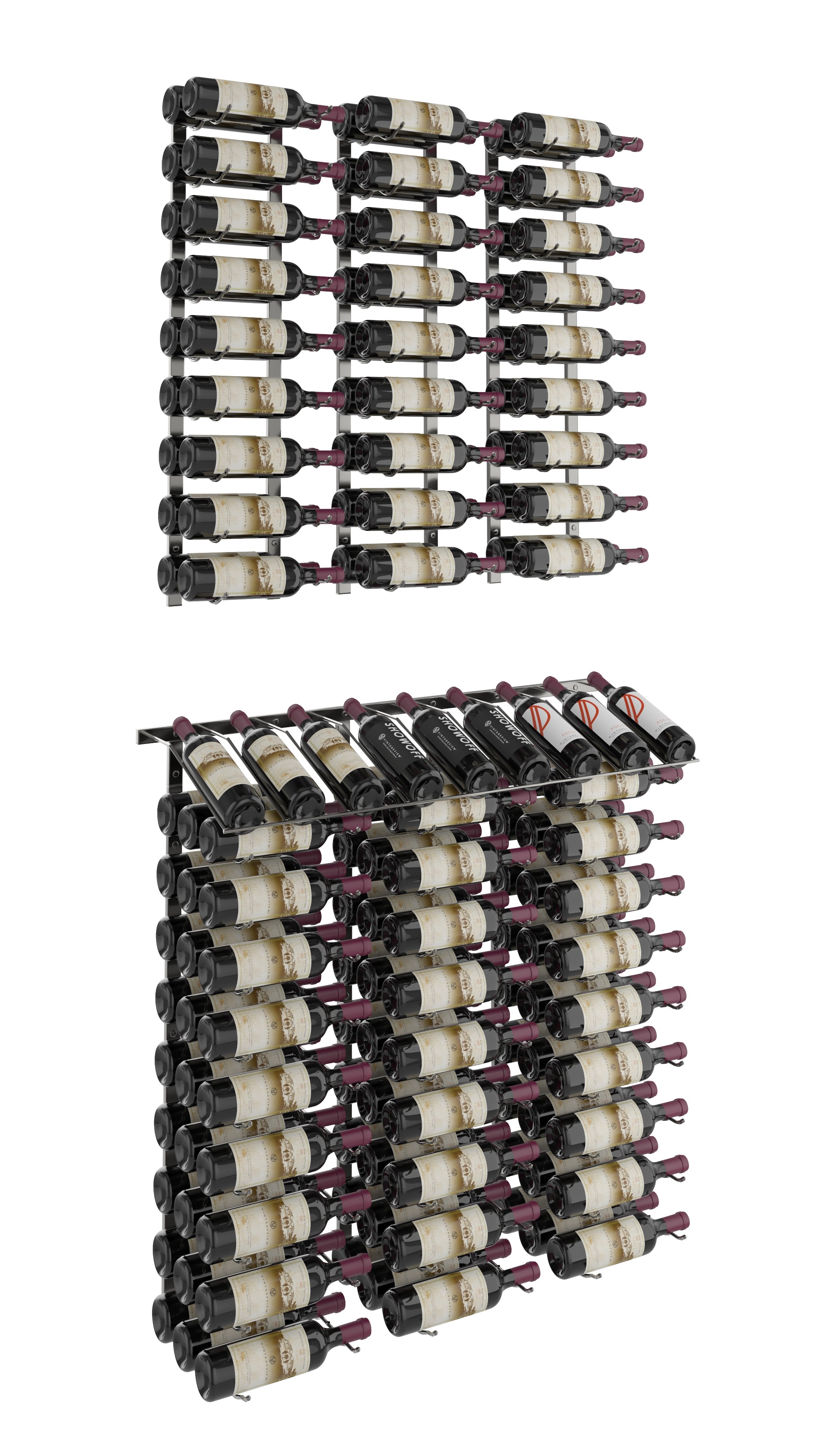W Series Presentation Row Display (wall mounted metal wine rack kit) in Gunmetal