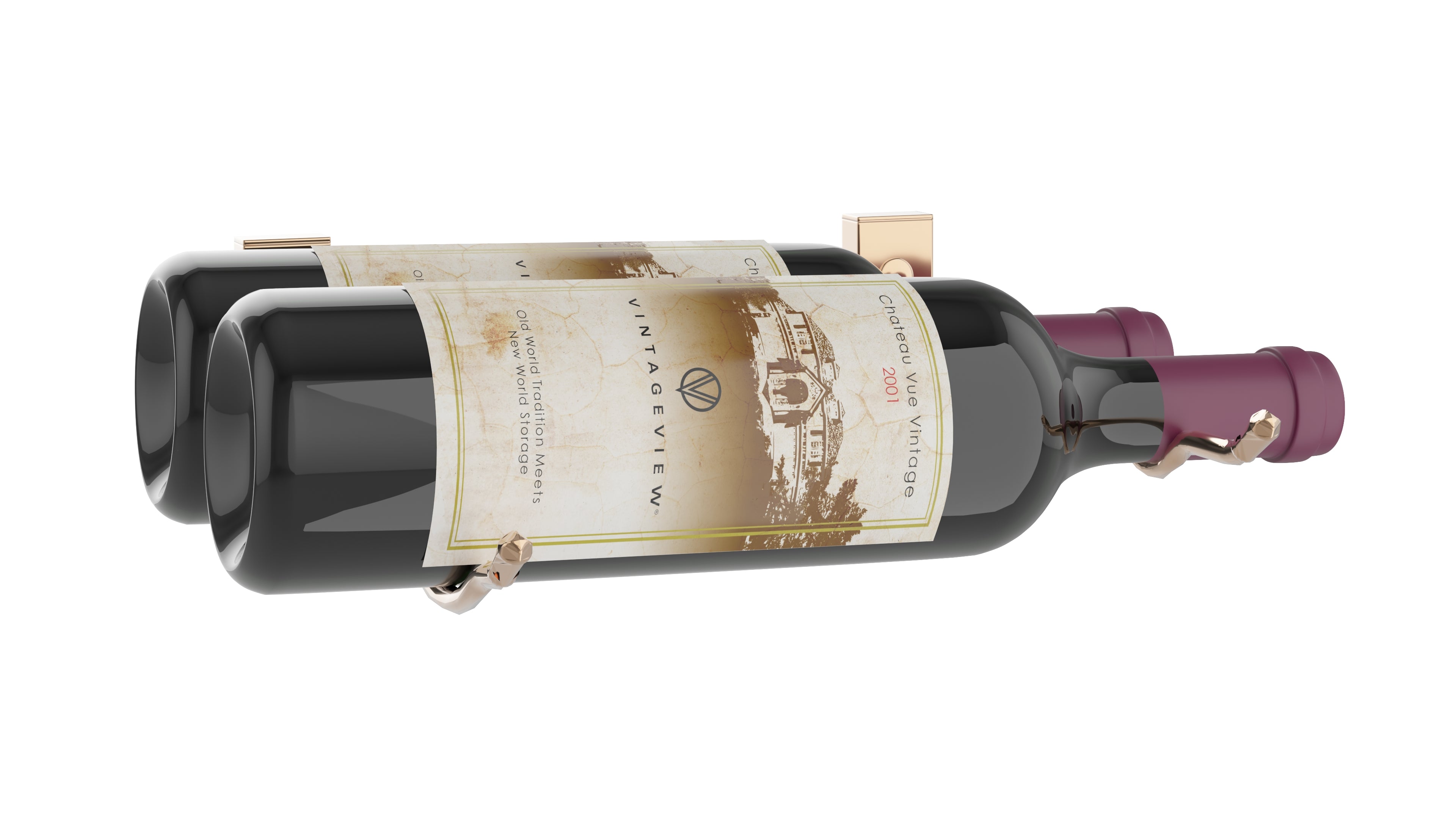 W Series Wine Rack Bottle Height (wall mounted metal wine storage) in 2 Bottles (Double Deep) Golden Bronze