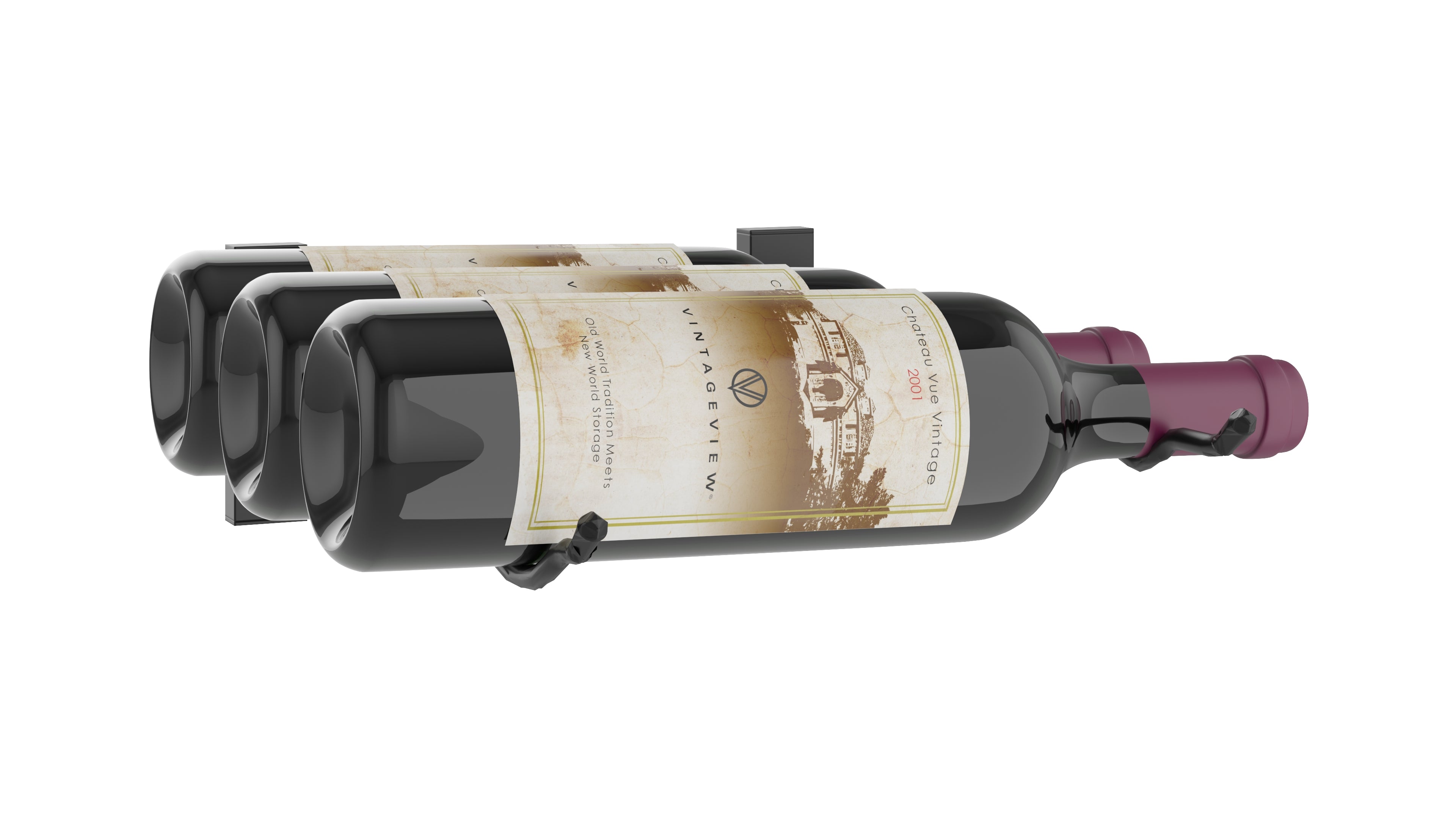 W Series Wine Rack Bottle Height (wall mounted metal wine storage) in 3 Bottles (Triple Deep) Matte Black