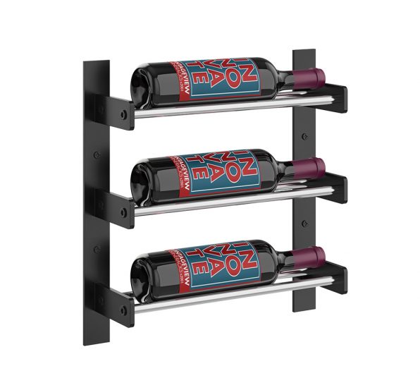 Wine Wall Three Row 1 Column in 3 Bottles (Single Deep) Matte Black/Chrome