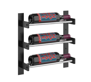 Wine Wall Three Row 1 Column in 3 Bottles (Single Deep) Matte Black/Chrome