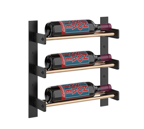 Wine Wall Three Row 1 Column in 3 Bottles (Single Deep) Matte Black/Golden Bronze