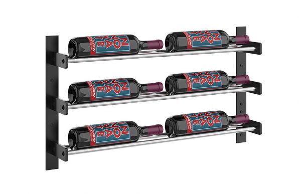 Wine Wall Three Row 2 Column in 6 Bottles (Single Deep) Matte Black/Chrome