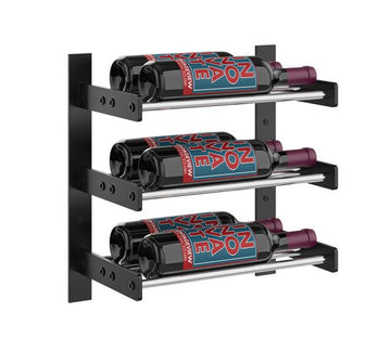 Wine Wall Three Row 1 Column in 6 Bottles (Double Deep) Matte Black/Chrome