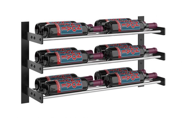Wine Wall Three Row 2 Column in 12 Bottles (Double Deep) Matte Black/Chrome