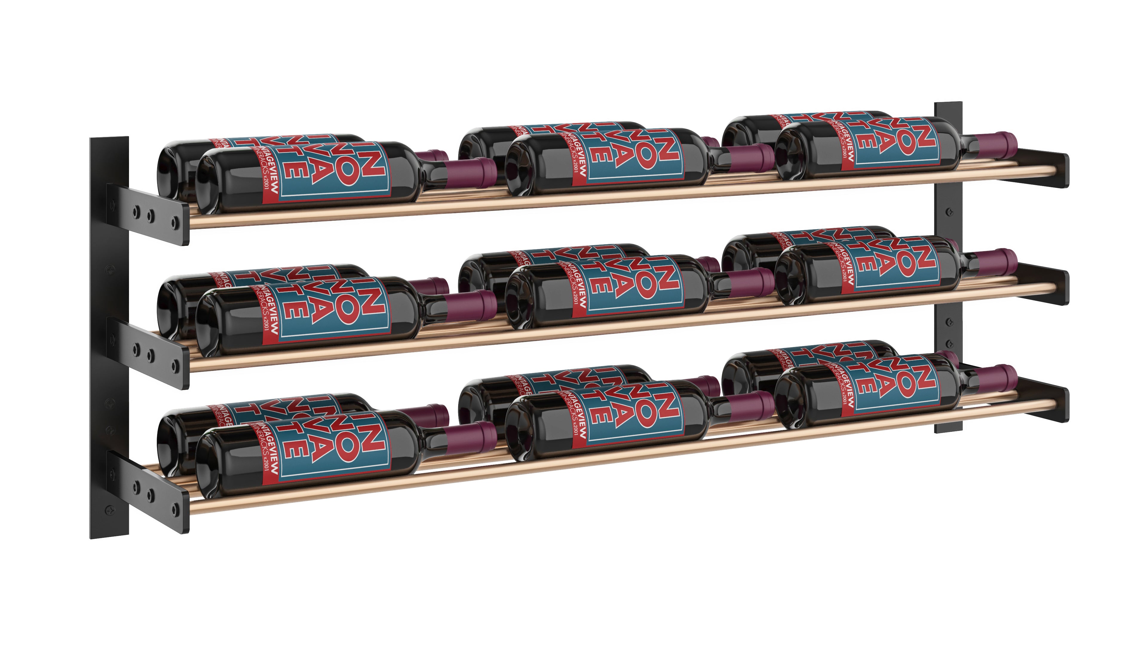 Wine Wall Three Row 3 Column in 18 Bottles (Double Deep) Matte Black/Golden Bronze