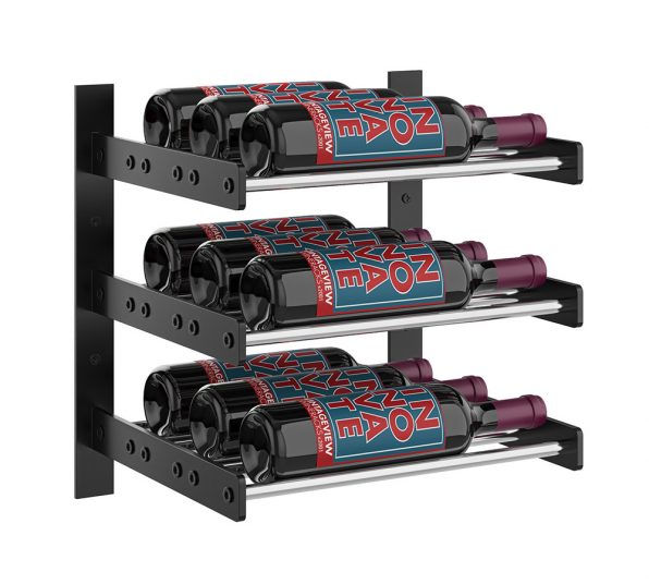 Wine Wall Three Row 1 Column in 9 Bottles (Triple Deep) Matte Black/Chrome