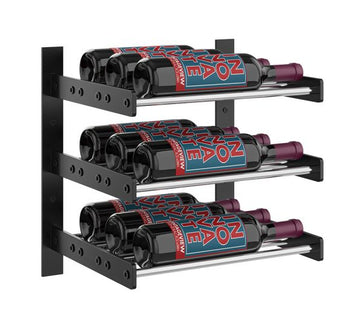 Wine Wall Three Row 1 Column in 9 Bottles (Triple Deep) Matte Black/Chrome