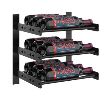 Wine Wall Three Row 1 Column in 9 Bottles (Triple Deep) Matte Black/Matte Black