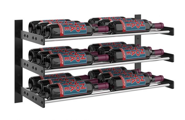 Wine Wall Three Row 2 Column in 18 Bottles (Triple Deep) Matte Black/Chrome