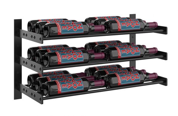 Wine Wall Three Row 2 Column in 18 Bottles (Triple Deep) Matte Black/Matte Black