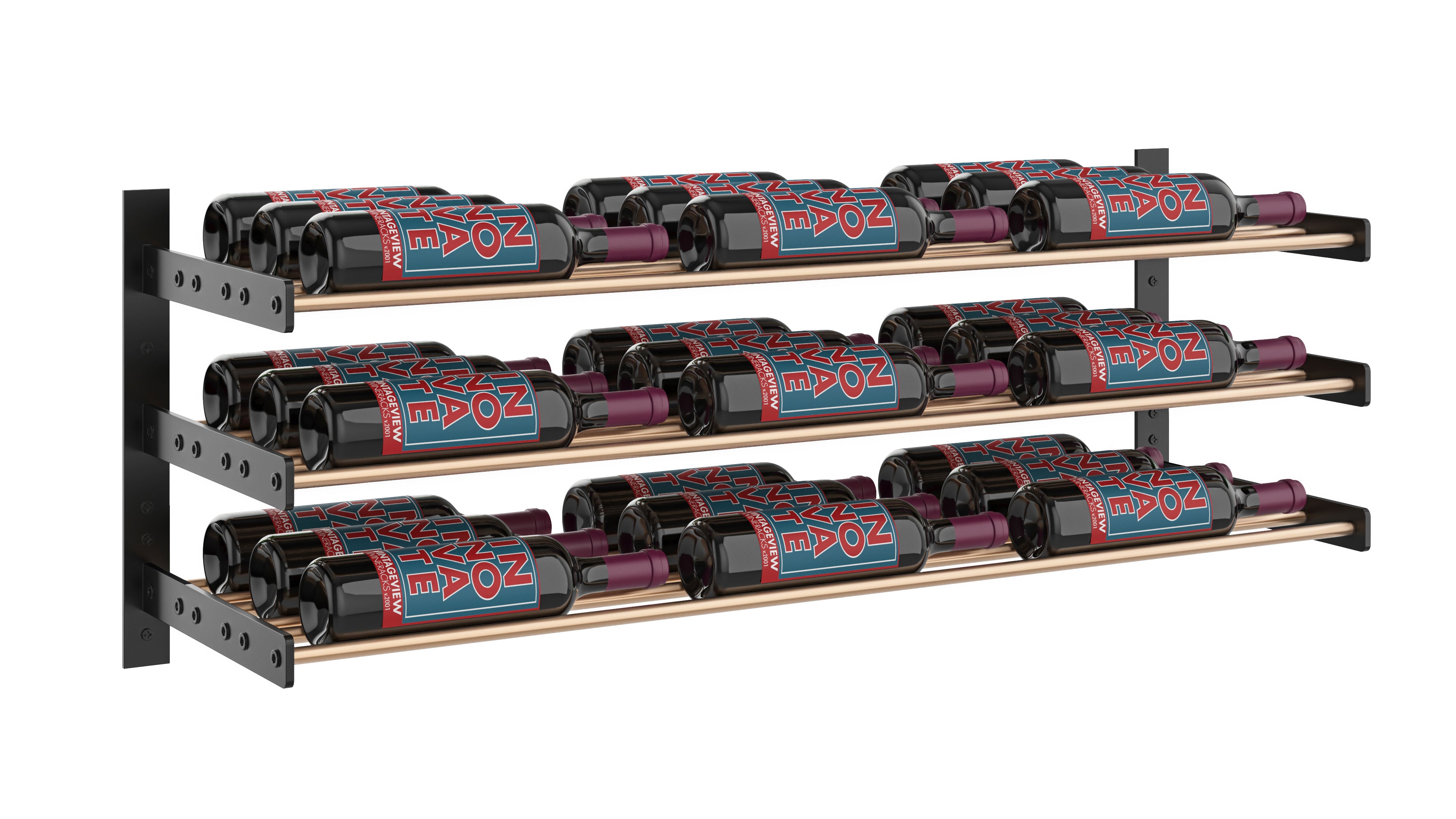 Wine Wall Three Row 3 Column in 27 Bottles (Triple Deep) Matte Black/Golden Bronze