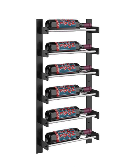 Wine Wall Six Row 1 Column in 6 Bottles (Single Deep) Matte Black/Chrome