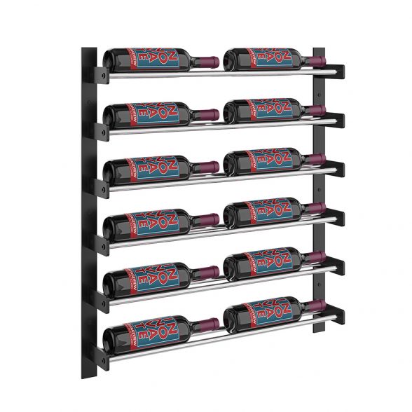 Wine Wall Six Row 2 Column in 12 Bottles (Single Deep) Matte Black/Chrome