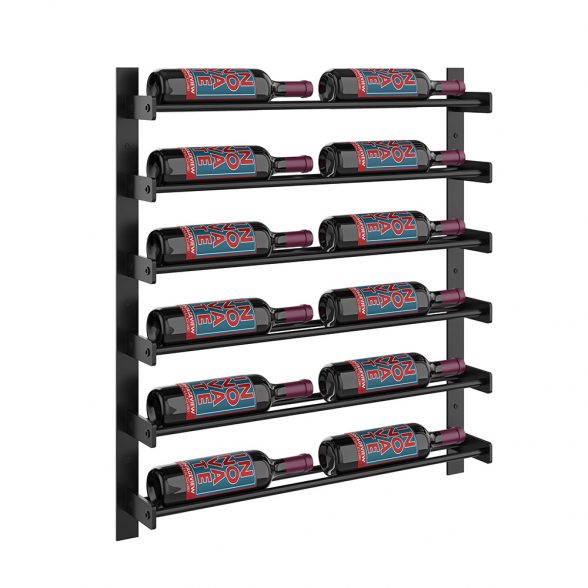 Wine Wall Six Row 2 Column in 12 Bottles (Single Deep) Matte Black/Matte Black