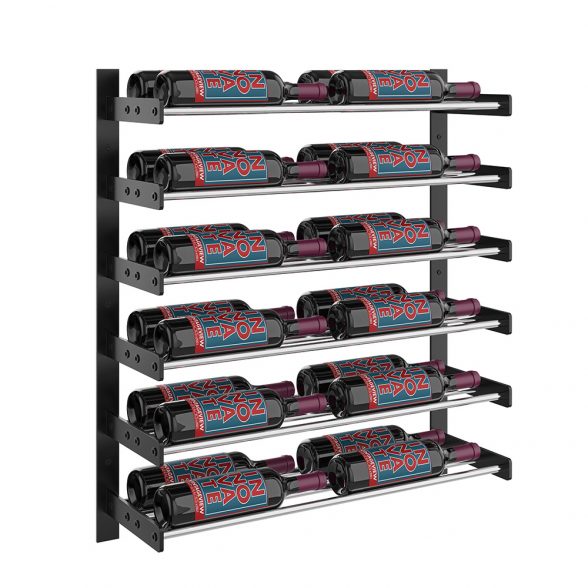 Wine Wall Six Row 2 Column in 36 Bottles (Triple Deep) Matte Black/Chrome
