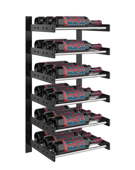 Wine Wall Six Row 1 Column in 18 Bottles (Triple Deep) Matte Black/Chrome
