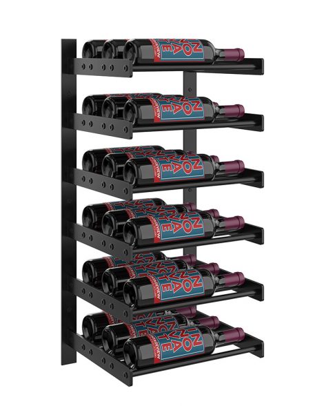 Wine Wall Six Row 1 Column in 18 Bottles (Triple Deep) Matte Black/Matte Black
