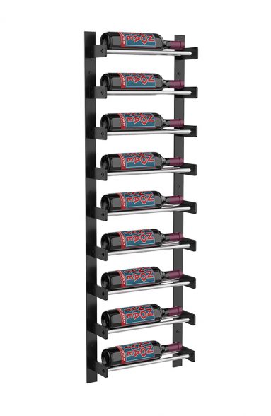 Wine Wall Nine Row 1 Column in 9 Bottles (Single Deep) Matte Black/Chrome