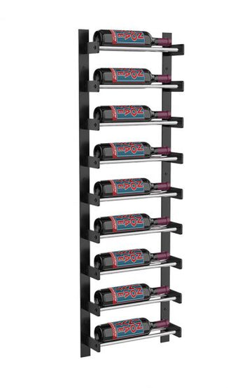 Wine Wall Nine Row 1 Column in 9 Bottles (Single Deep) Matte Black/Chrome