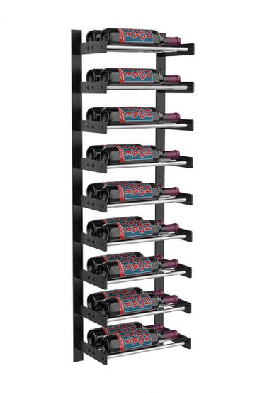 Wine Wall Nine Row 1 Column in 18 Bottles (Double Deep) Matte Black/Chrome