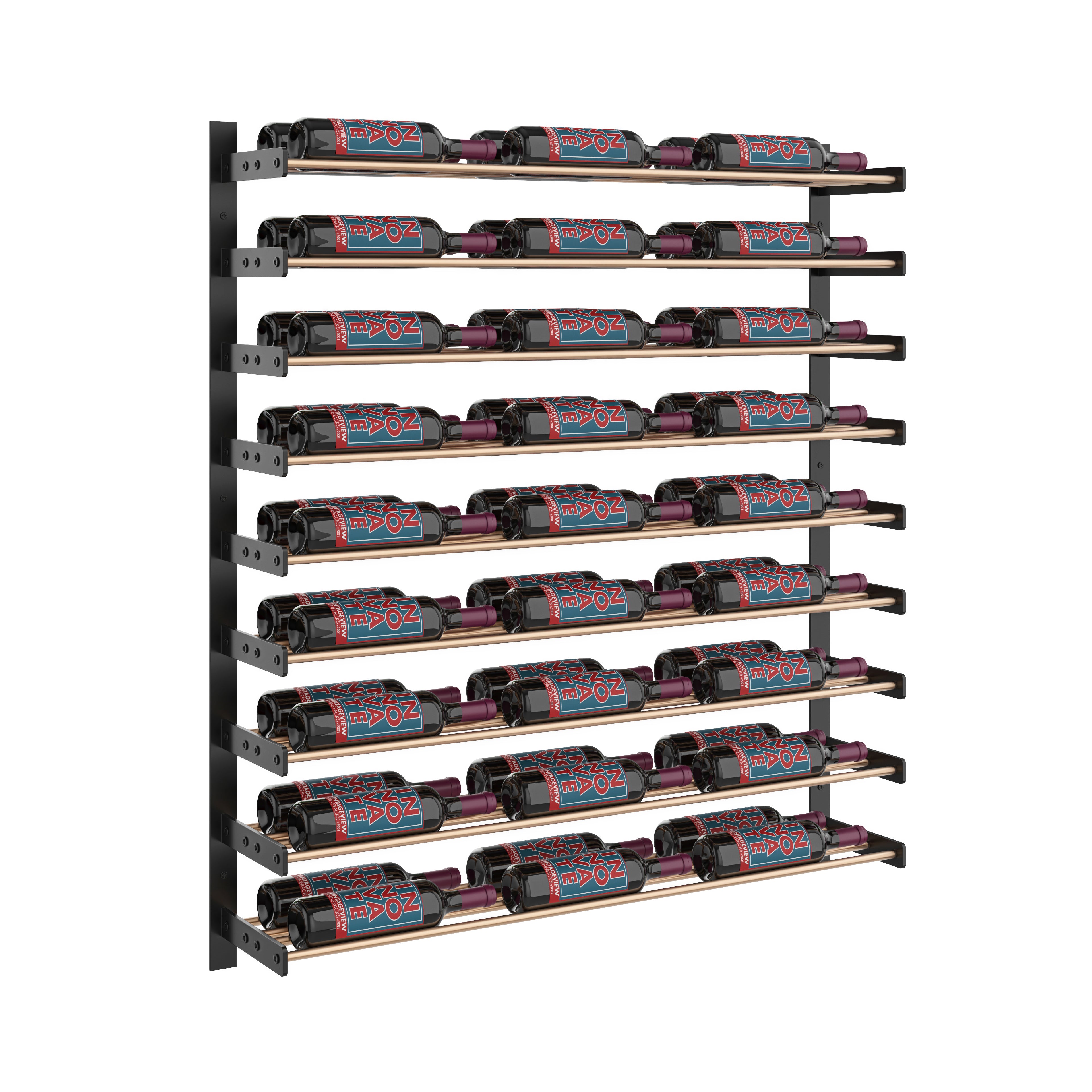 Wine Wall Nine Row 3 Column in 54 Bottles (Double Deep) Matte Black/Golden Bronze