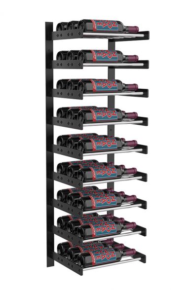 Wine Wall Nine Row 1 Column in 27 Bottles (Triple Deep) Matte Black/Chrome