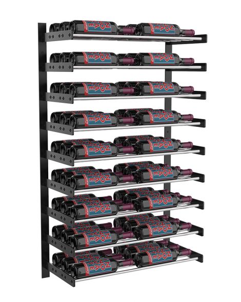 Wine Wall Nine Row 2 Column in 54 Bottles (Triple Deep) Matte Black/Chrome