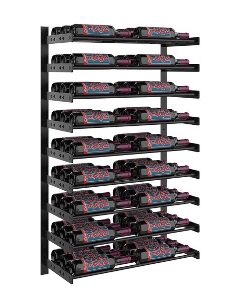 Wine Wall Nine Row 2 Column in 54 Bottles (Triple Deep) Matte Black/Matte Black