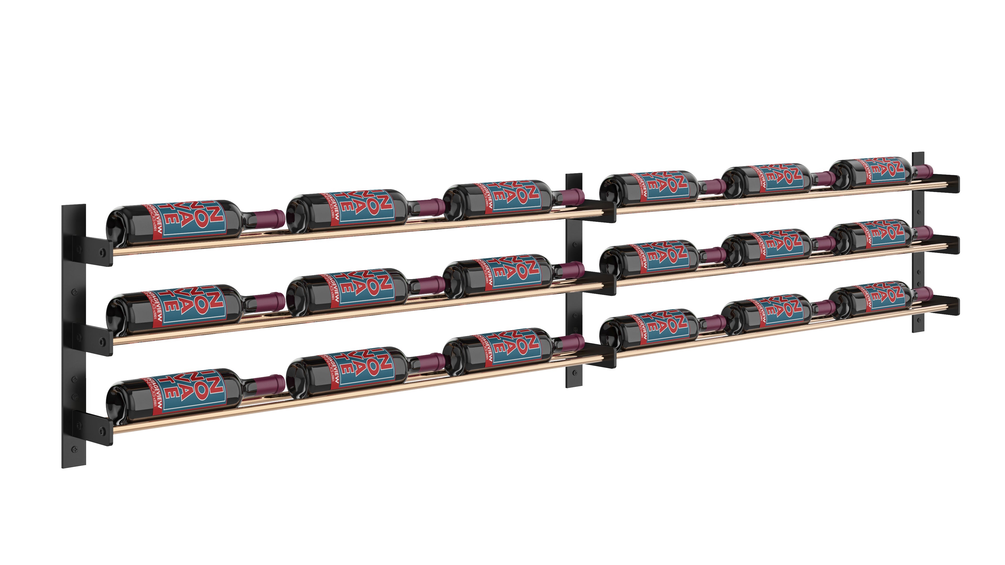 Wine Wall Three Row (Extension Kit) in 9 Bottles (Single Deep) Matte Black/Golden Bronze Golden Bronze