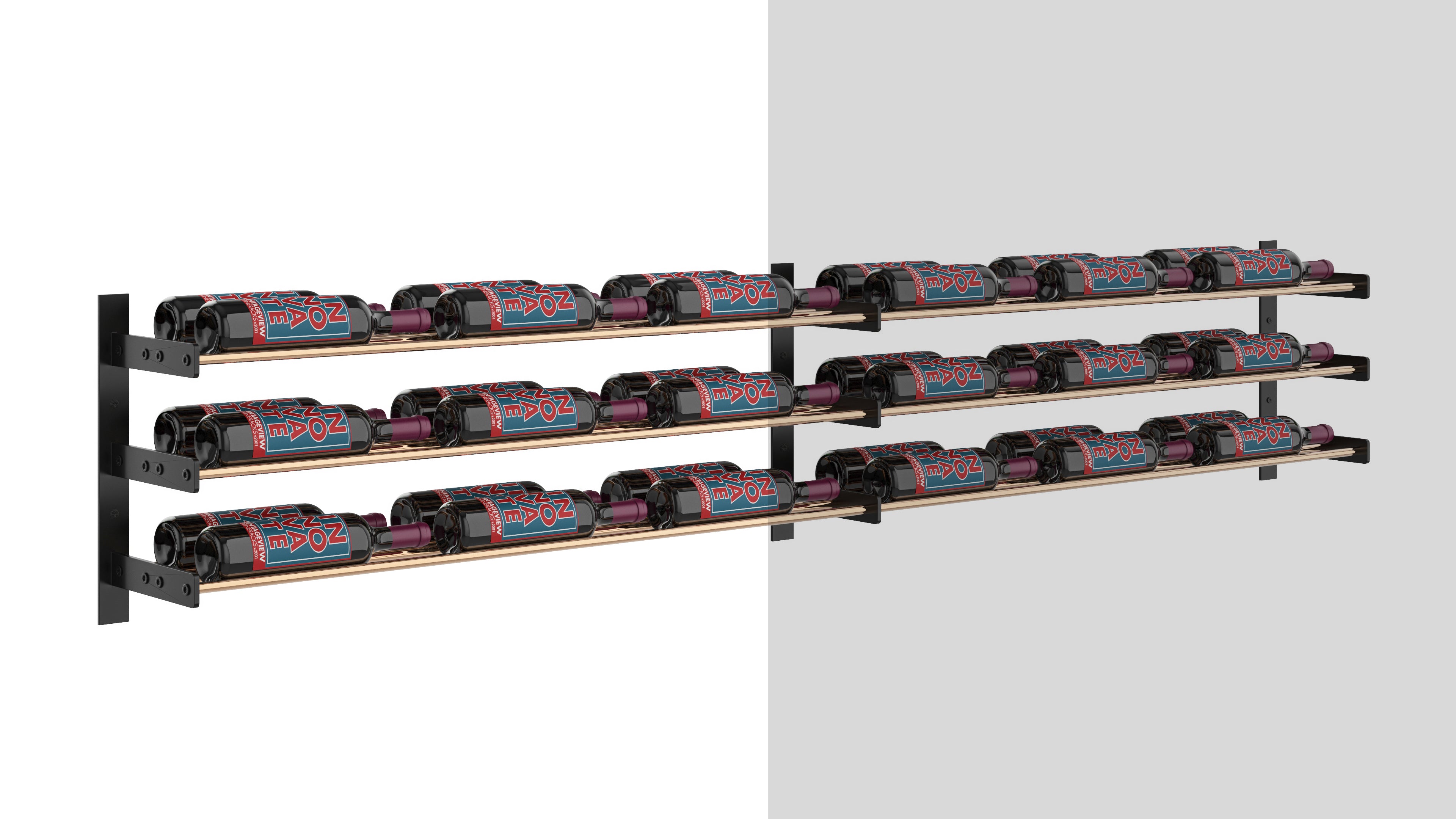 Wine Wall Three Row (Extension Kit) in 18 Bottles (Double Deep) Matte Black/Golden Bronze Golden Bronze