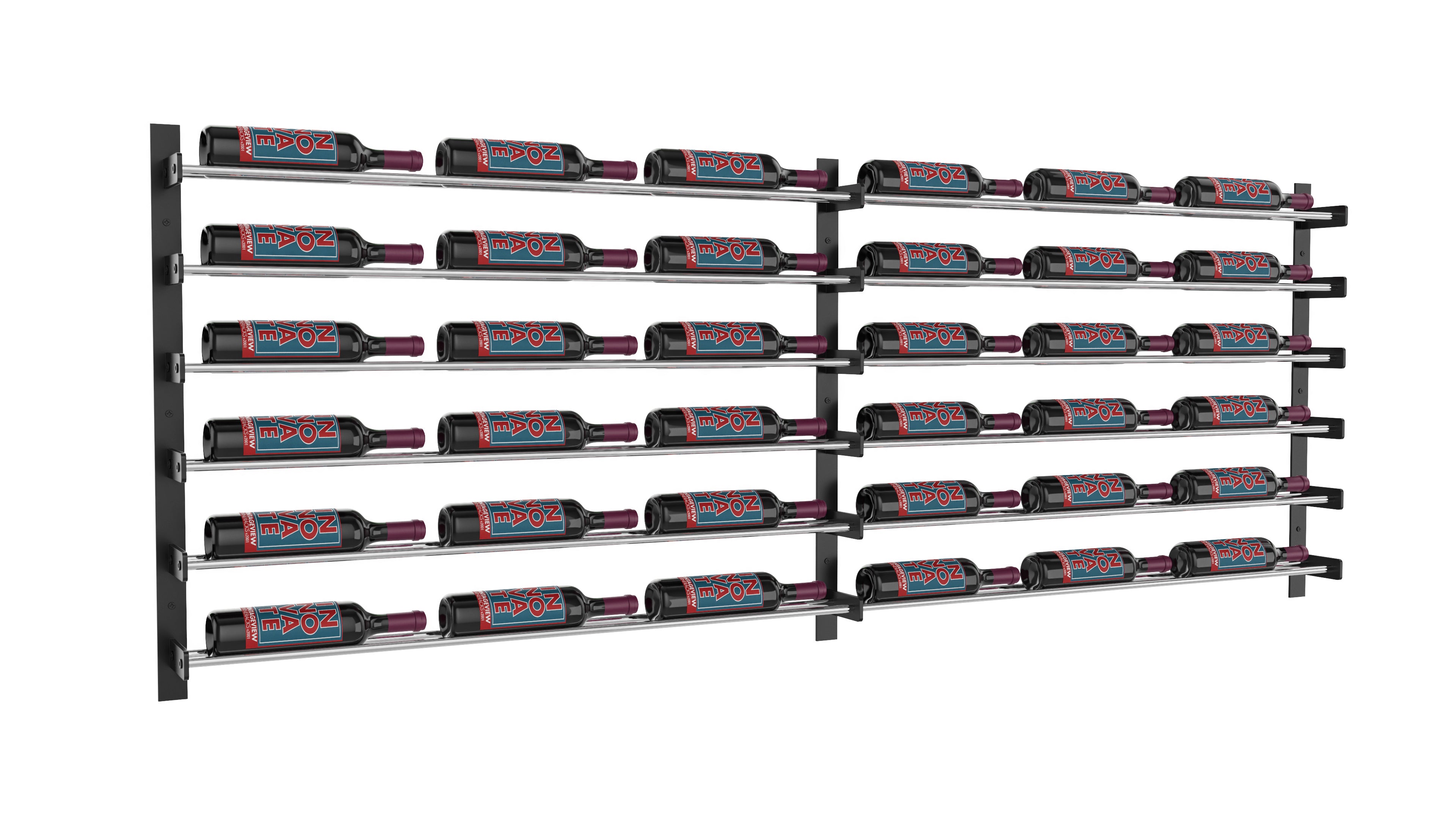 Wine Wall Six Row (Extension Kit) in 18 Bottles (Single Deep) Matte Black/Chrome Chrome