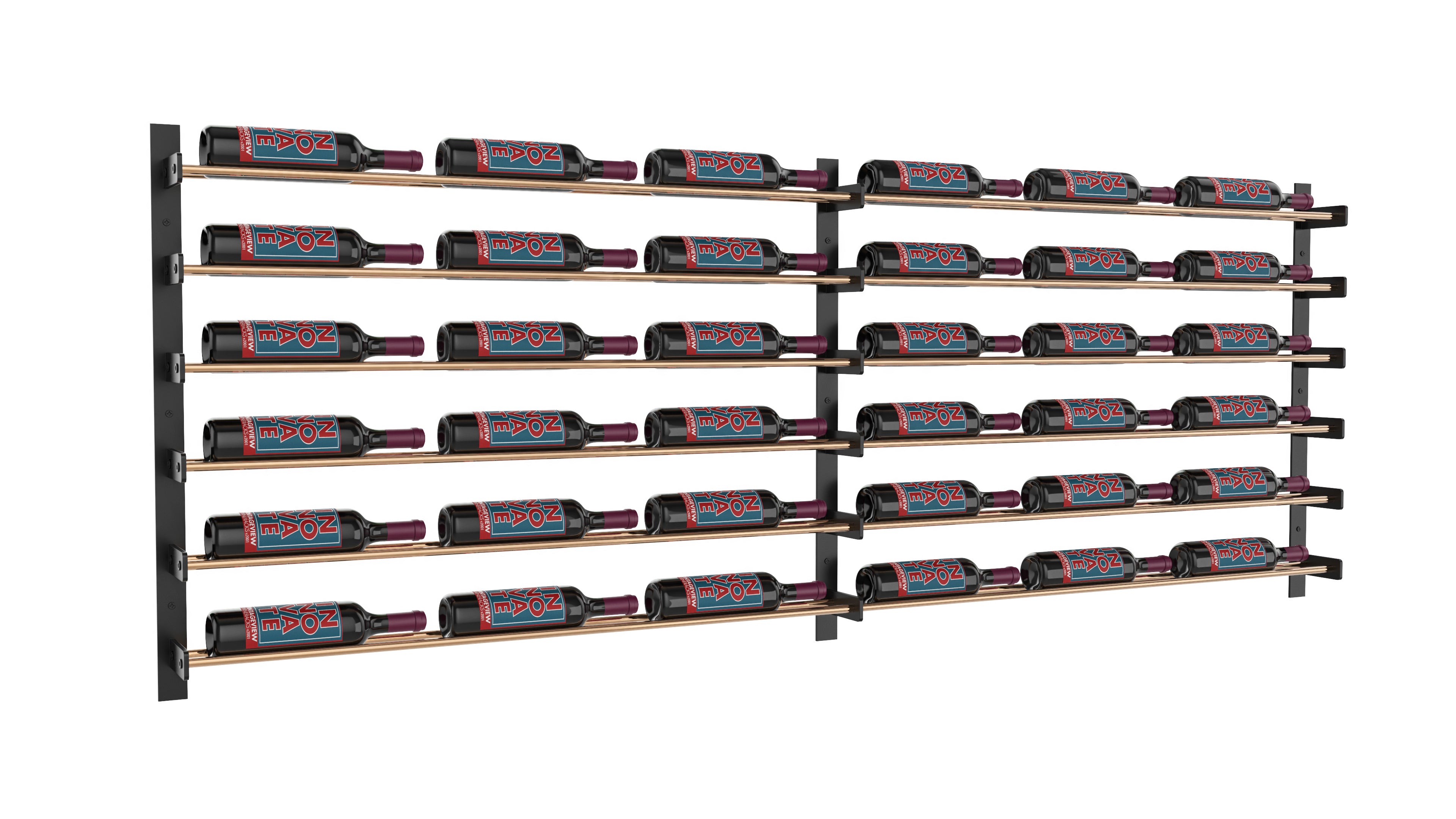 Wine Wall Six Row (Extension Kit) in 18 Bottles (Single Deep) Matte Black/Golden Bronze Golden Bronze