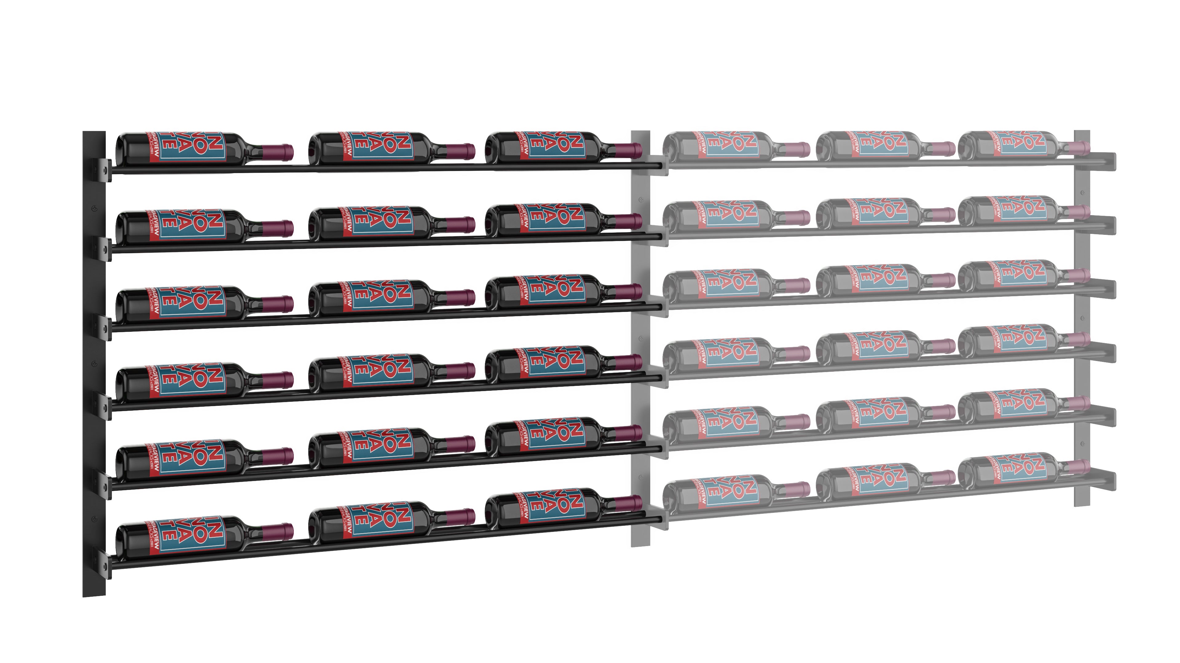 Wine Wall Six Row (Extension Kit) in 18 Bottles (Single Deep) Matte Black/Matte Black Matte Black