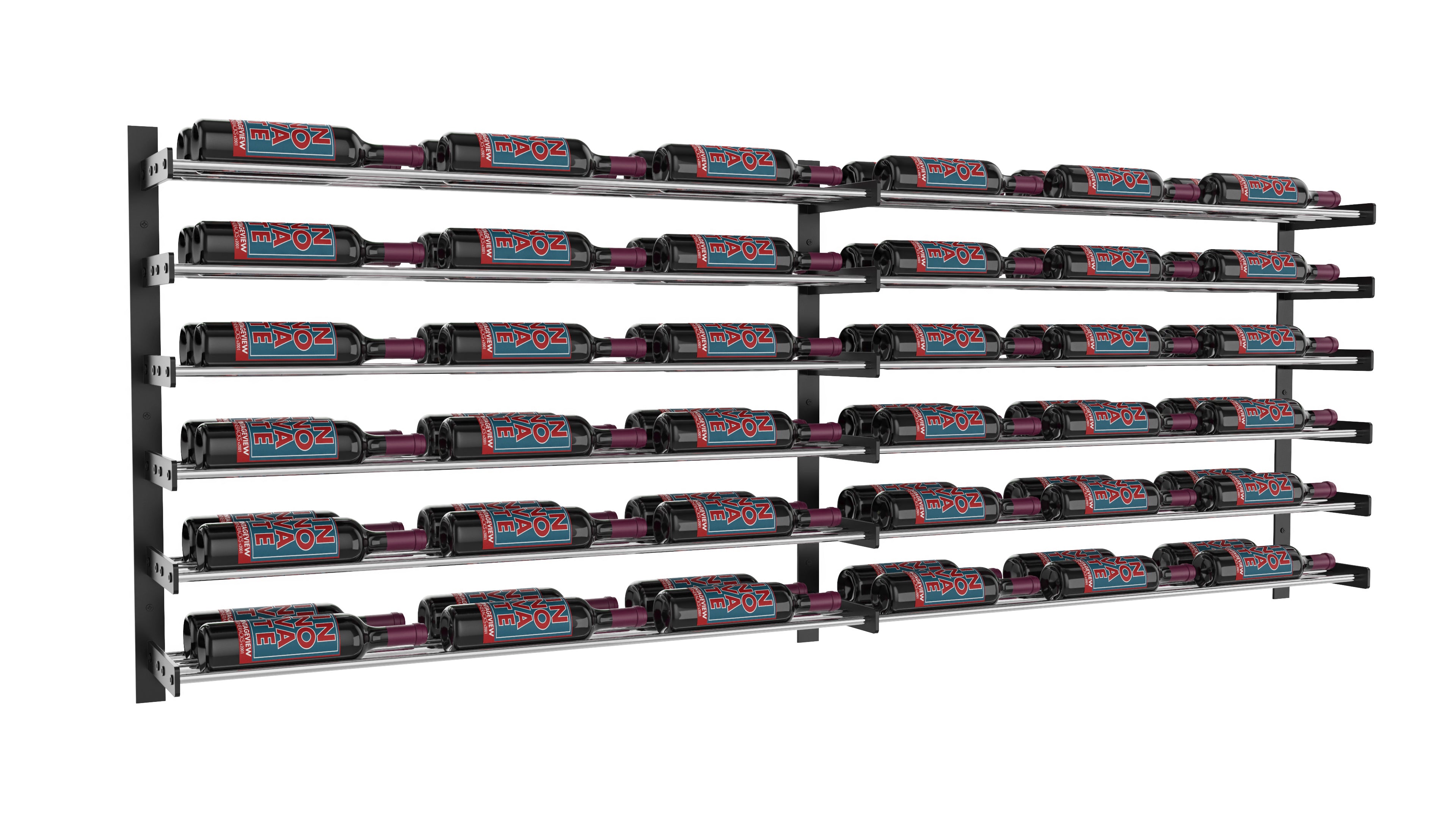 Wine Wall Six Row (Extension Kit) in 36 Bottles (Double Deep) Matte Black/Chrome Chrome