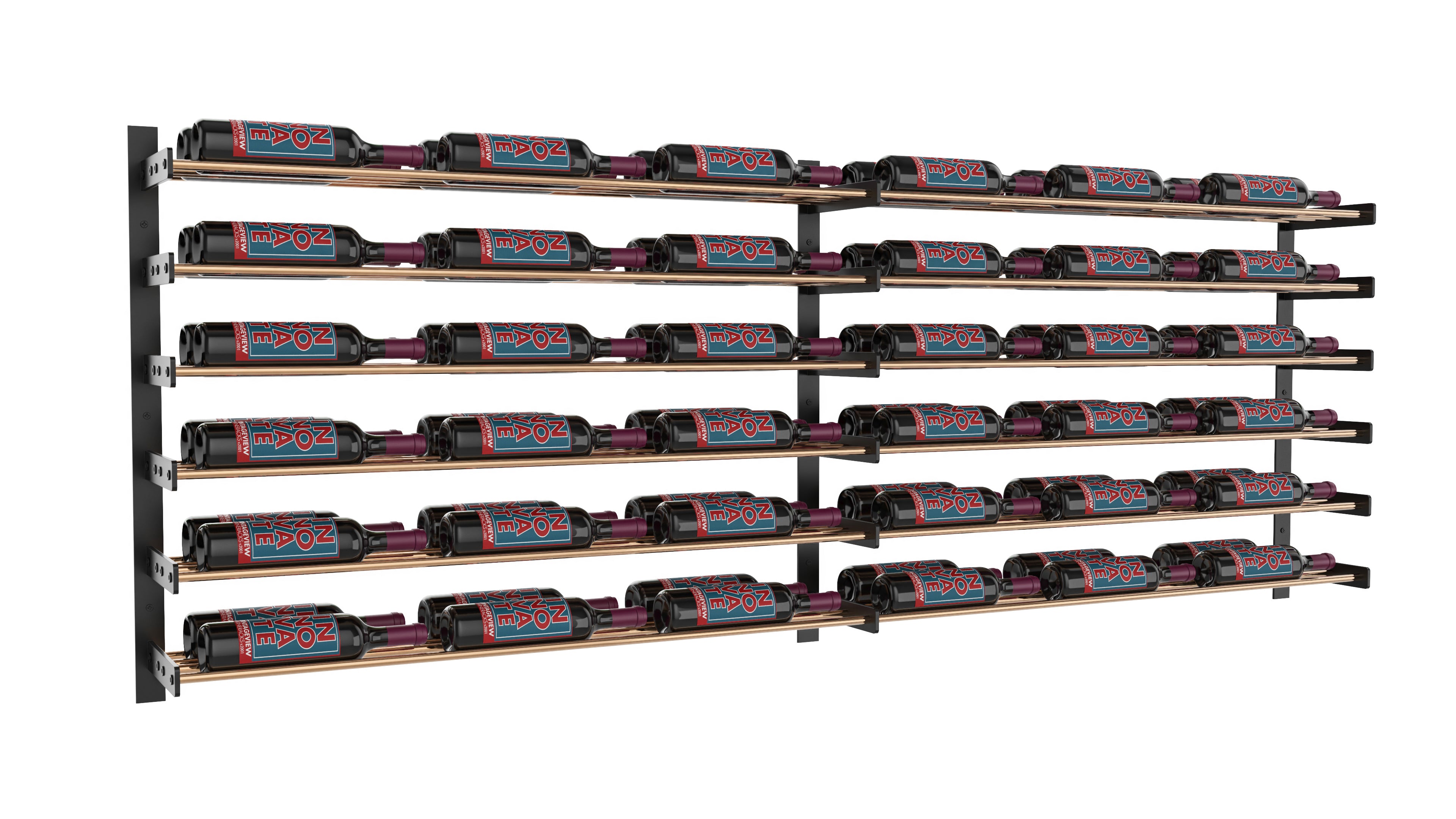 Wine Wall Six Row (Extension Kit) in 36 Bottles (Double Deep) Matte Black/Golden Bronze Golden Bronze