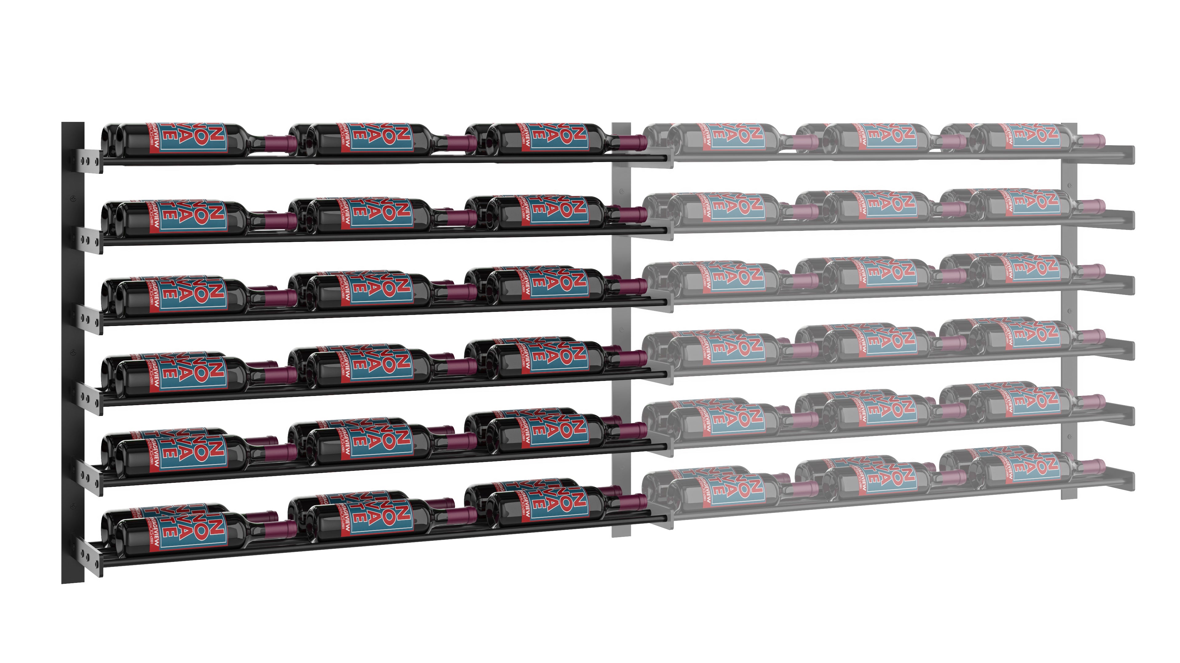 Wine Wall Six Row (Extension Kit) in 36 Bottles (Double Deep) Matte Black/Matte Black Matte Black