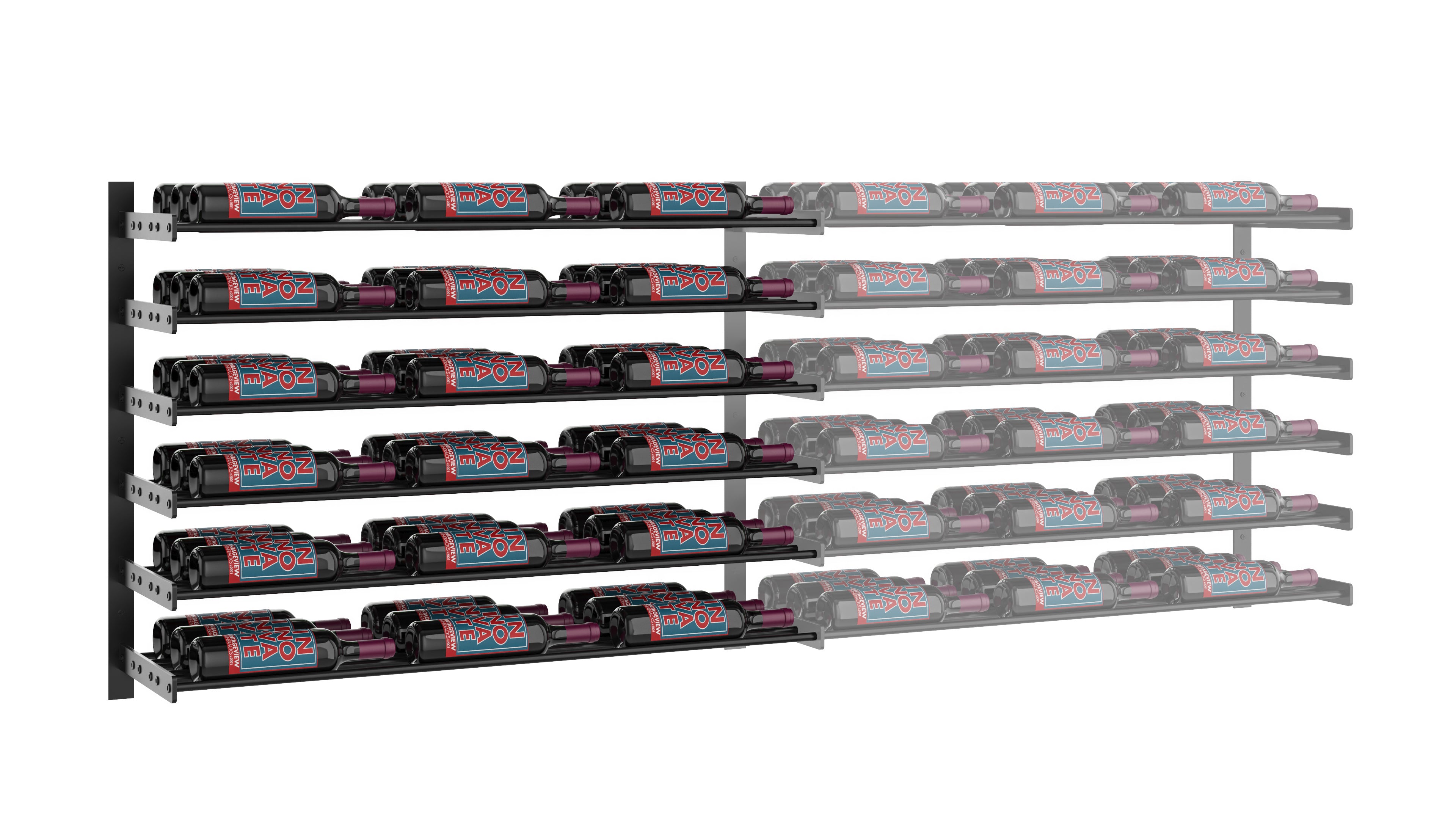 Wine Wall Six Row (Extension Kit) in 54 Bottles (Triple Deep) Matte Black/Matte Black Matte Black