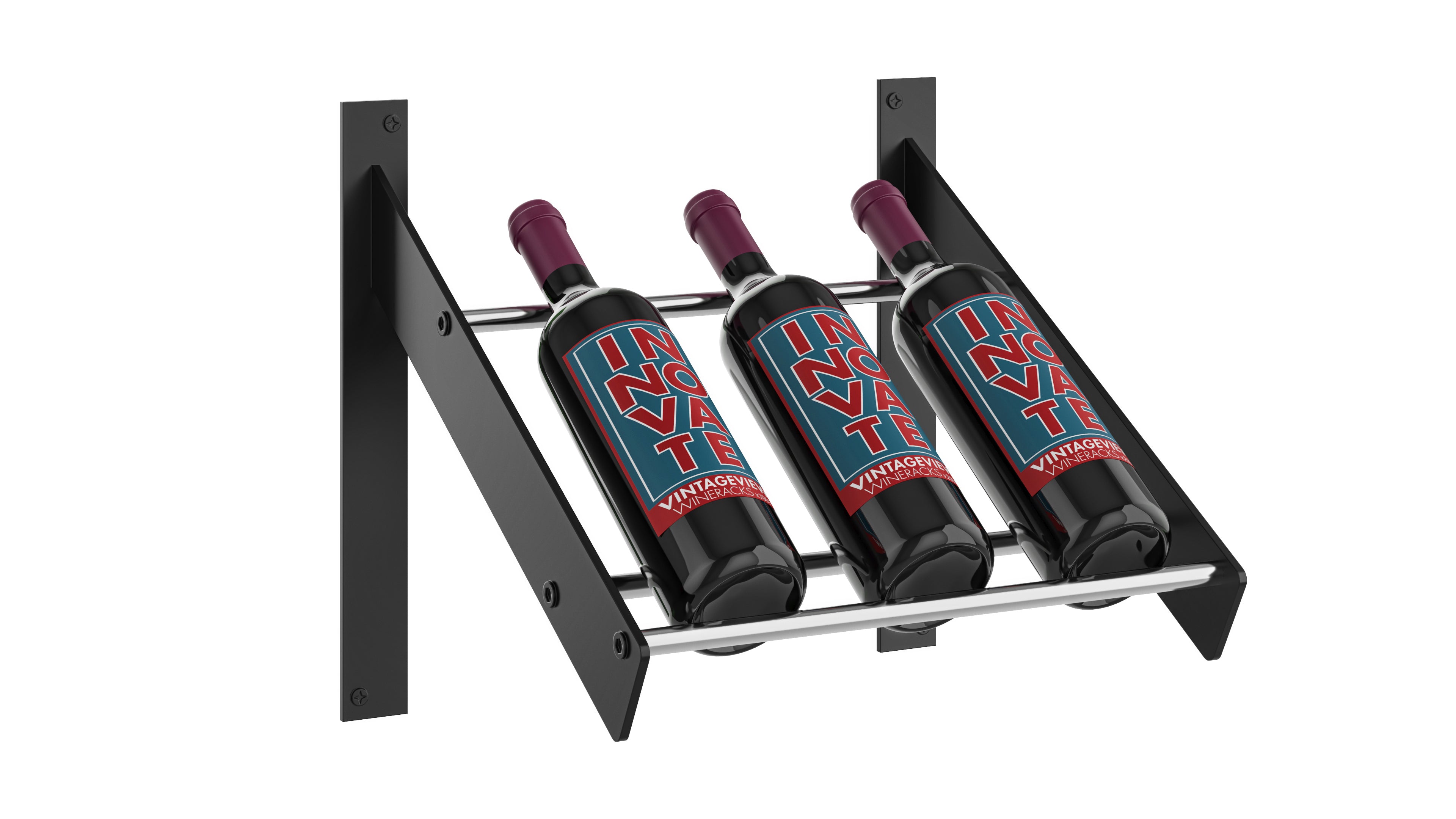 Wine Wall Presentation Row in 1 Column (3 Bottles) Matte Black/Chrome