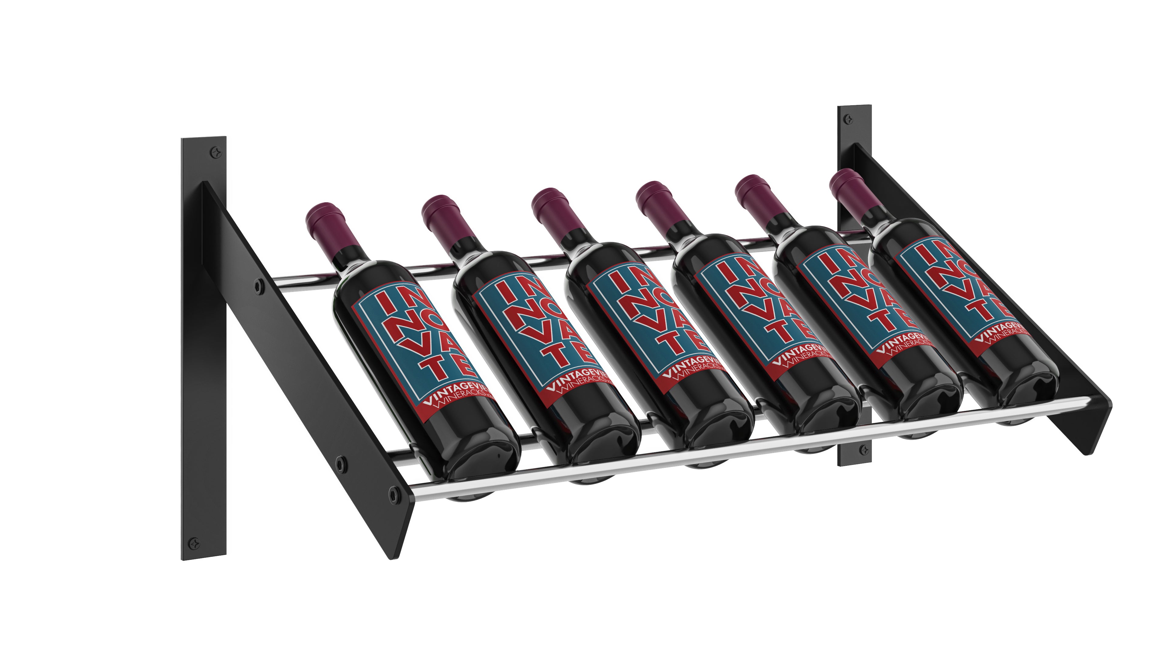 Wine Wall Presentation Row in 2 Columns (6 Bottles) Matte Black/Chrome