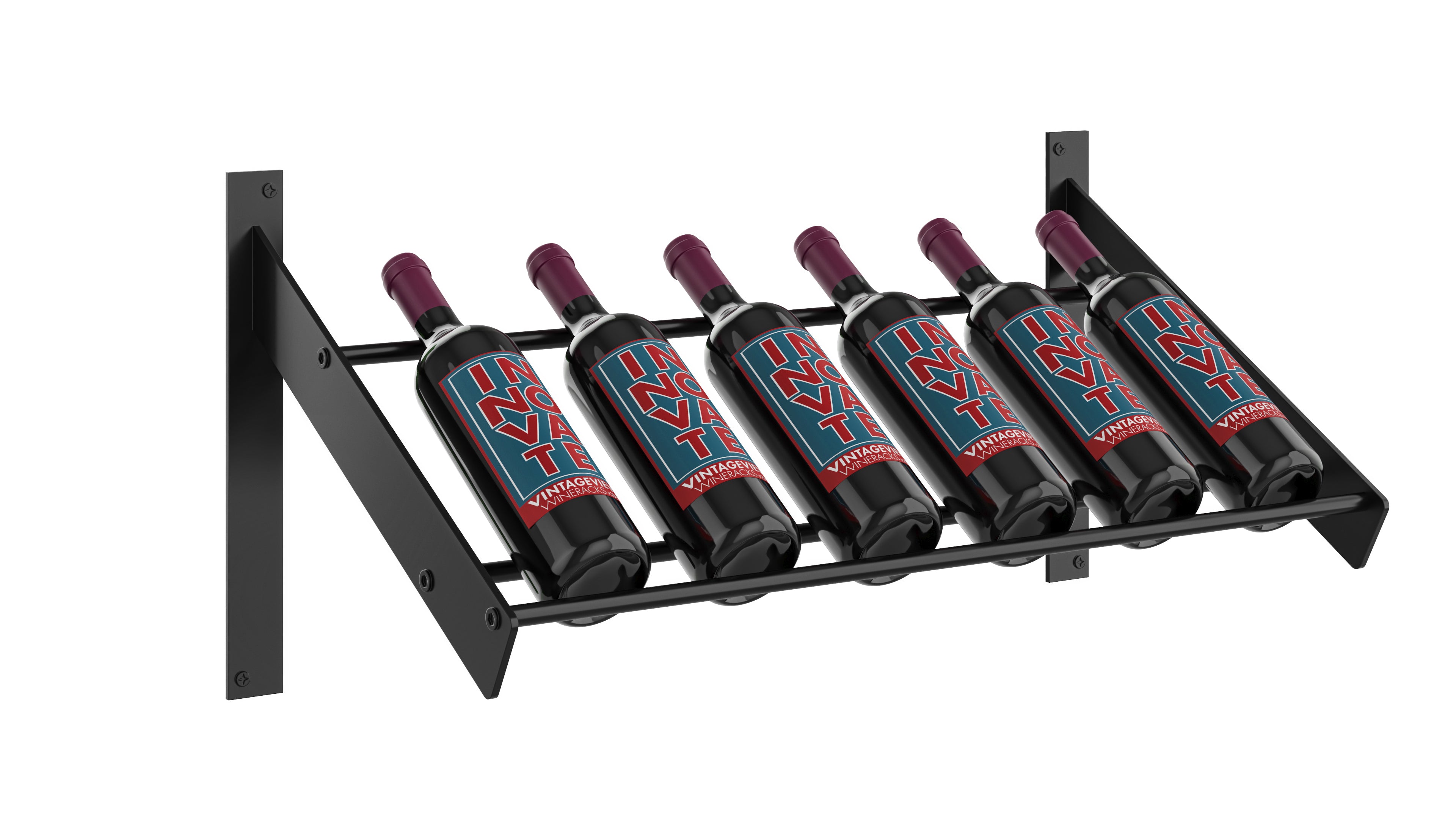 Wine Wall Presentation Row in 2 Columns (6 Bottles) Matte Black/Matte Black