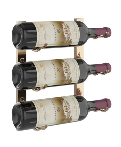 W Series Wine Rack 1 (modern wall mounted metal bottle storage) in 3 Bottles (Single Deep) Golden Bronze