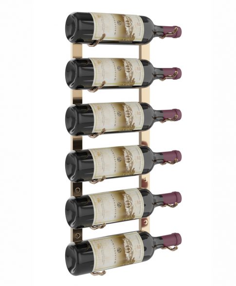 W Series Wine Rack 2 (wall mounted metal wine bottle storage) in 6 Bottles (Single Deep) Golden Bronze