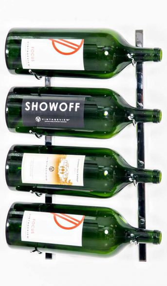 W Series Big Bottle Rack (wall mounted metal wine storage for 3L – 6L wine bottles) in Chrome Luxe