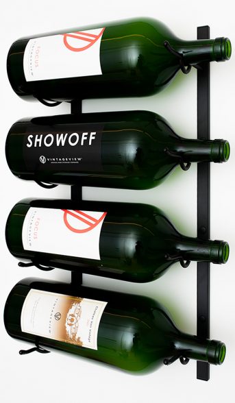 W Series Big Bottle Rack (wall mounted metal wine storage for 3L – 6L wine bottles) in Matte Black