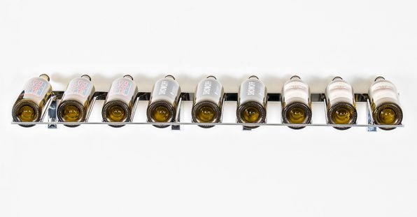 W Series Presentation Row 9 Bottle (wall mounted metal wine rack) in 9 bottle Chrome Luxe