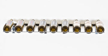 W Series Presentation Row 9 Bottle (wall mounted metal wine rack) in 9 bottle Chrome Luxe